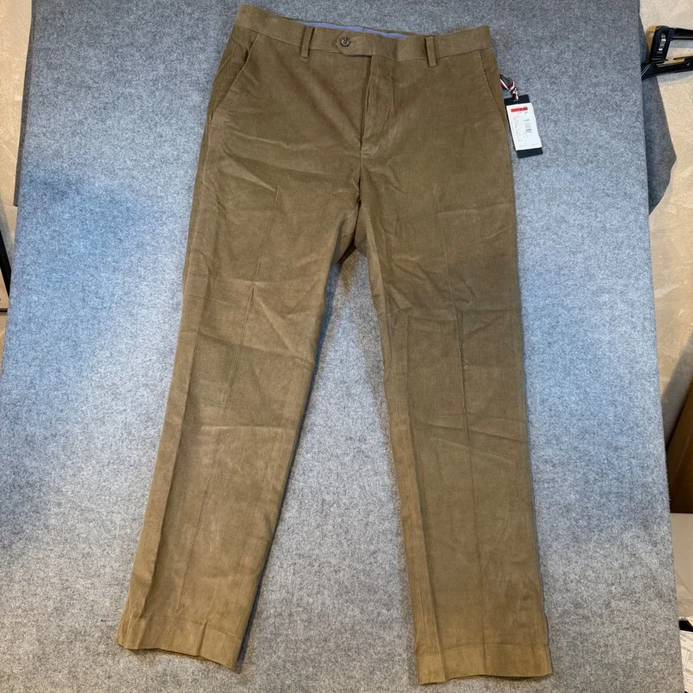 Tommy Hilfiger Mens Khaki Corduroy Pants Straight Leg Cotton Trousers 33W x 30L